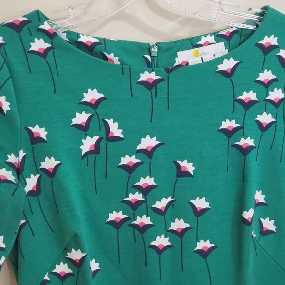 Boden Leonie Jersey dress Womens Size 4P Petite forest green Floral Fit & Flare - Picture 4 of 11